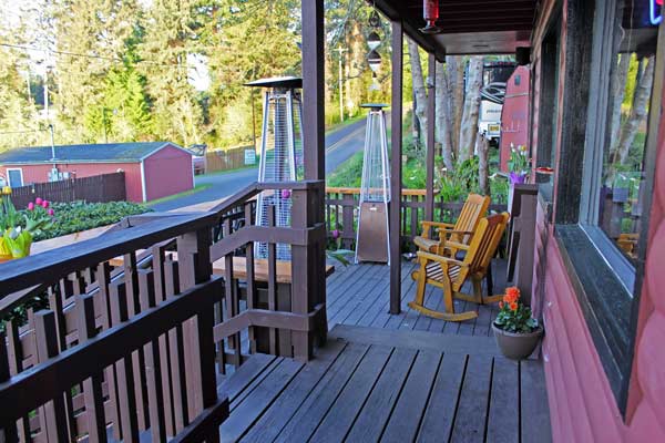 Rocking chairs and heaters on our front porch