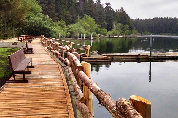 Lakefront benches on the dock